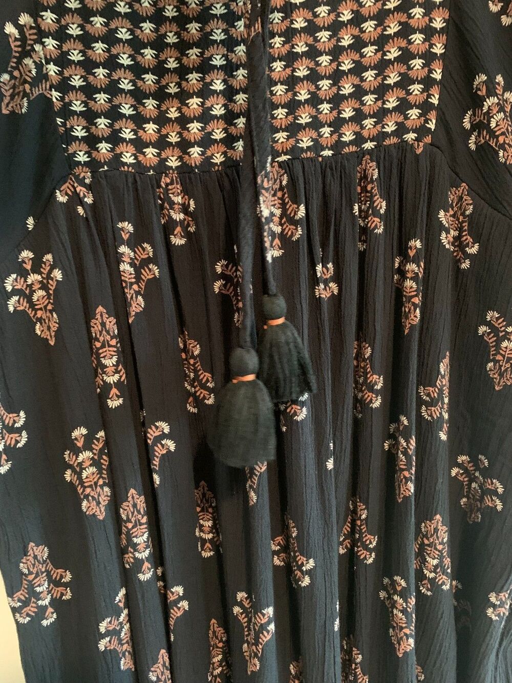 Knox Rose Womens Black Boho V Neck Tassel Loose Fit Mini Dress Rayon S - Picture 7 of 8